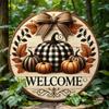 Farmhouse Round Tin Sign Pumpkin Wreath Home Garden Wall Decor