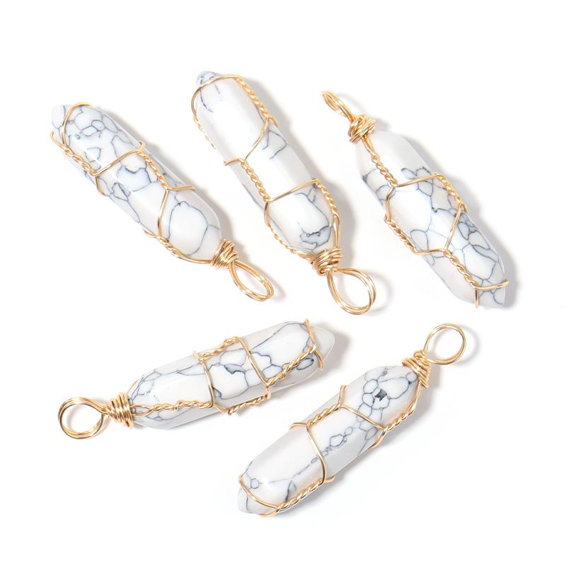 1 Pc Natural Stone Charms 40mm Color Bullet Shaped Handmade Gold Wire Pendants for DIY Necklace Gifts Jewelry Making Accessories