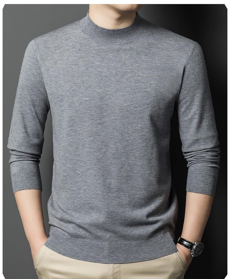 Pull en maille à manches longues et col semi-montant style coréen pour homme