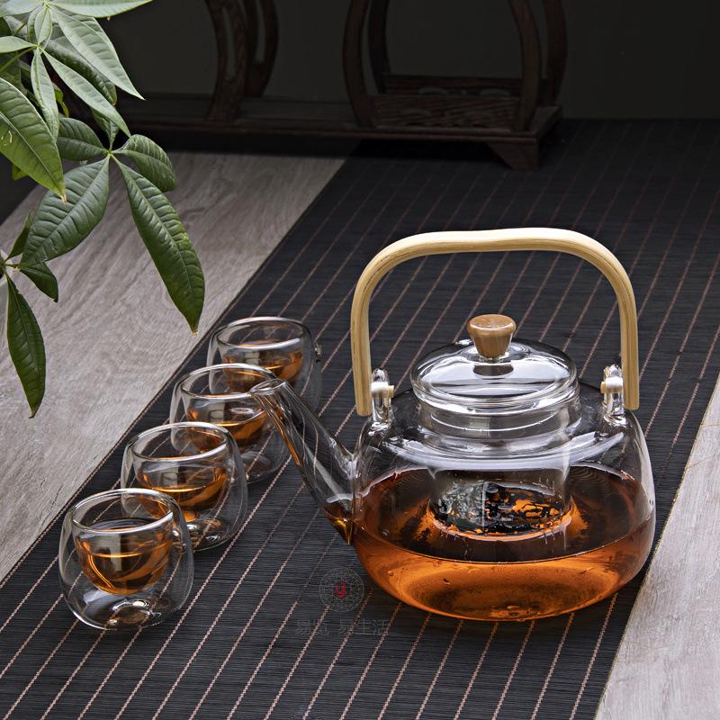 Heat-Resistant Glass Teapot with Bamboo Handle and Tea Separation Filter