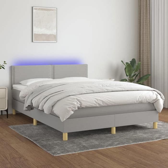 VidaXL Slat Bed Base with Mattress and LED, Upholstered Bed, Double Bed, Adult Bed for Interior Bedroom, 3133637