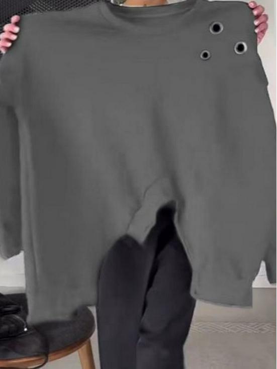 2025 Women's Loose Round Neck Long Sleeve Solid Color Slit Sweatshirt