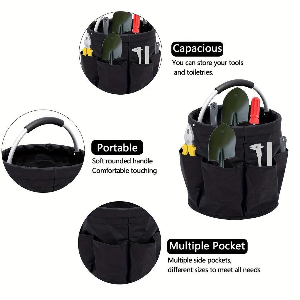 1pc 600D Oxford Cloth Bucket Tool Organizer Bag, Storage Basket With 6 Compartments And Large Central Compartment
