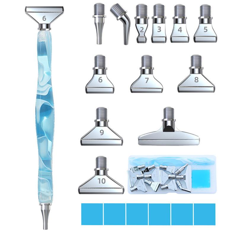 Resin Diamond Painting Pen Kit with 12 Interchangeable Metal Tips, 6 Wax Blocks, and Clear Storage Case for 5D Diamond Painting Art Crafts Supplies