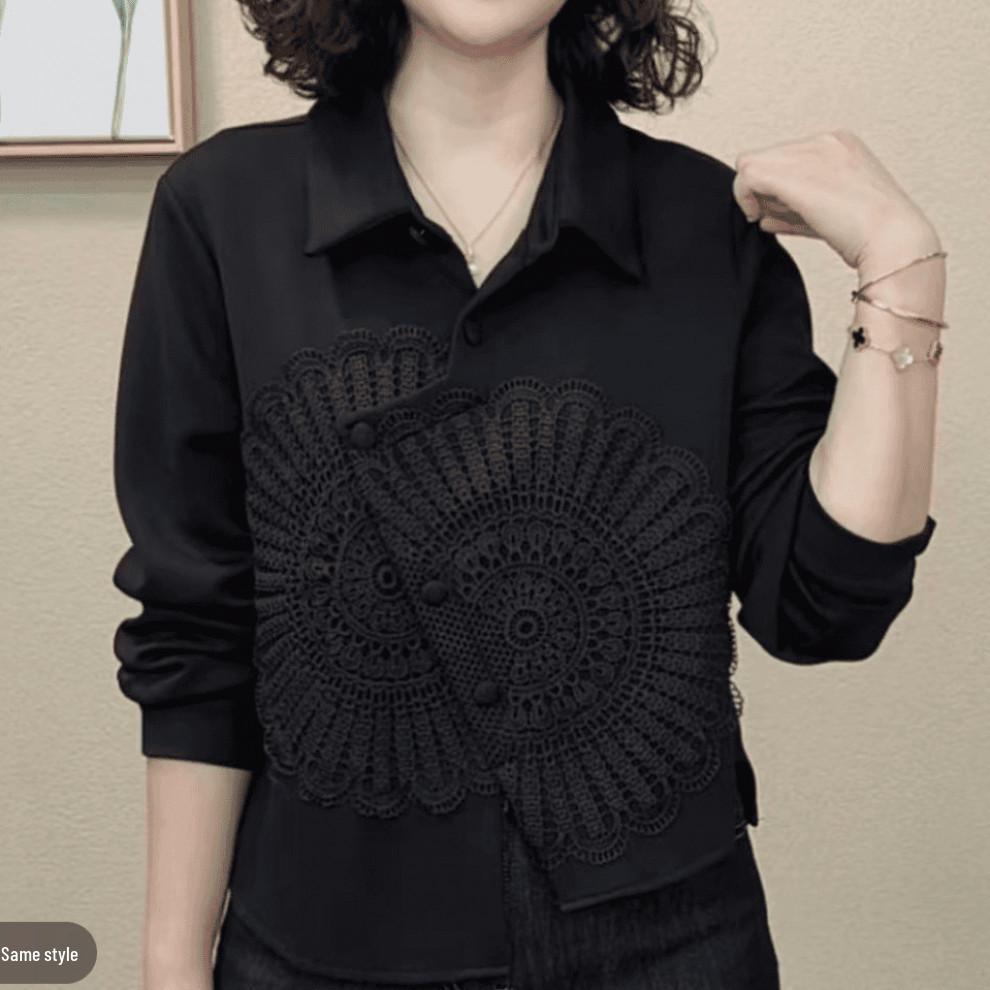 Осенний шик Утягивающий топ с пэчворком L (45-55 kg) чёрный