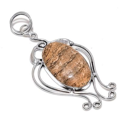 Natural Picture Jasper Gemstone 925 Sterling Silver Gift Pendant 3.15" W7L03