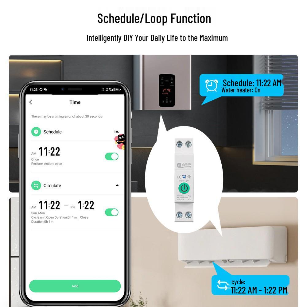16A Smart WiFi Circuit Breaker with Remote Control, Timer, and Leakage Protection