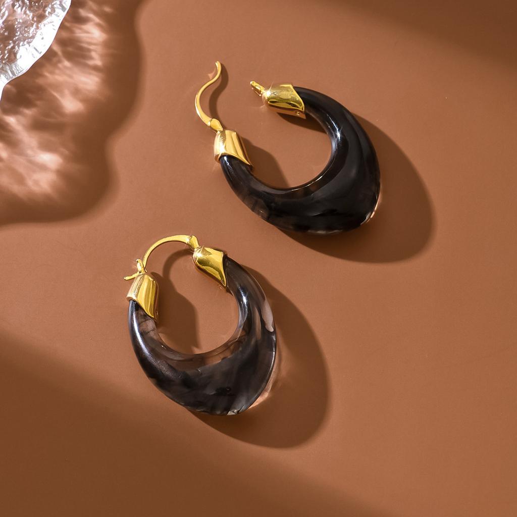 14K Real Gold Electroplating, Autumn And Winter Retro Transparent Resin Earrings, Circles, Geometric Earrings, Light Luxury High-End Earrings, Women'S