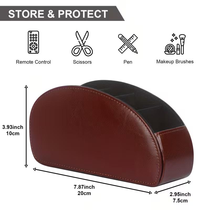 Remote Control Holder with 5 Compartments Faux Leather Desk Organizer TV Remote Storage Caddy Tabletop Holder for Living Room Office Home Use