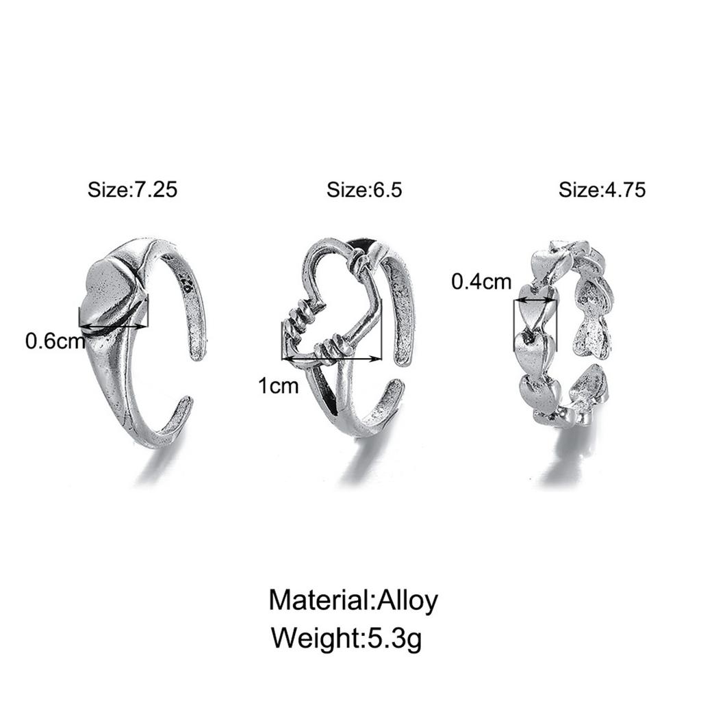 Metal  Ring Creative Retro Love Ring Set 3 Pieces Fashionable  Ring Set Jewelry