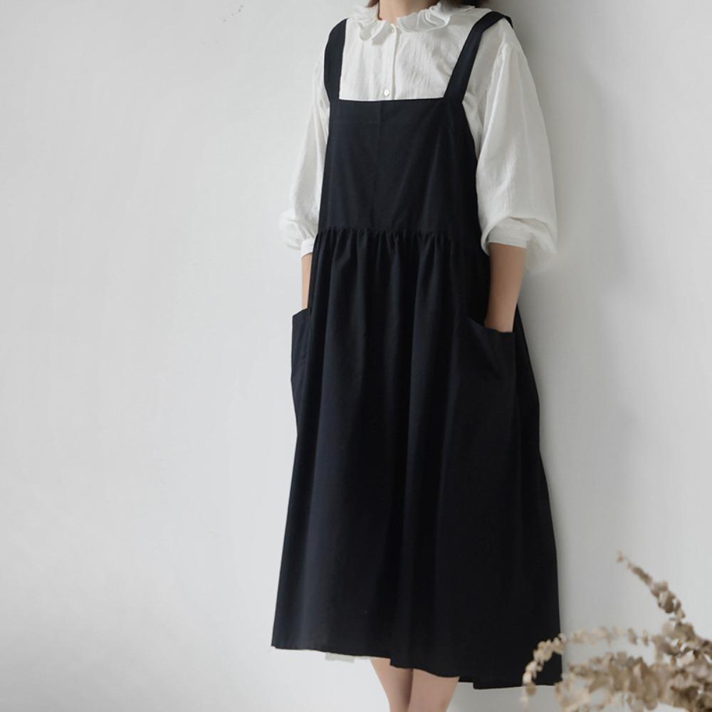 Cotton Kitchen Apron Adjustable Straps Gardening Work Uniform Korean Style Apron  Baking