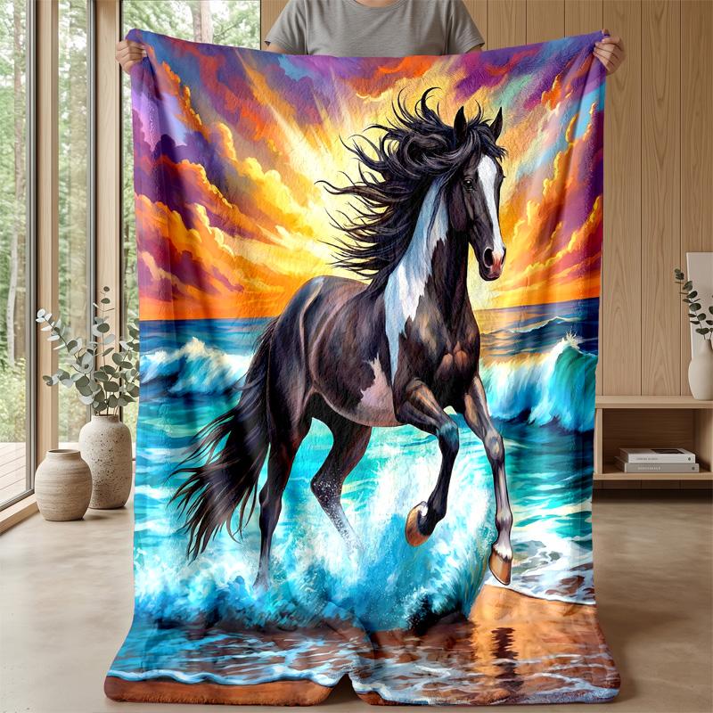 Ocean Horse Adventure 1 Theme blanket Lightweight Warm Flannel Blanket Decorative Throw Blanket for Home Decoration