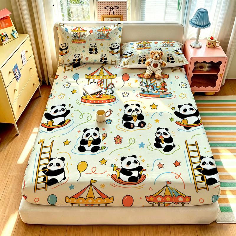 3pcs Cartoon Panda Printed Chipless Bed Sheet Set In Multiple Sizes, Soft Bed Cover, Bedroom Bedding Decoration, Gift Bedding