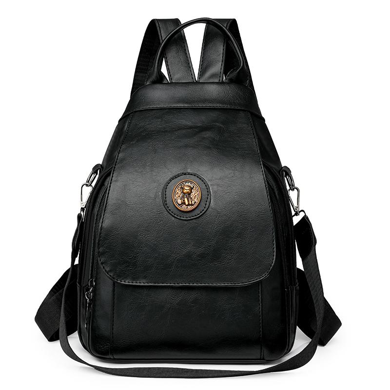 Soft Leather Backpack Women's Commuter Backpack Flip Multi-Functional Shoulder Bag