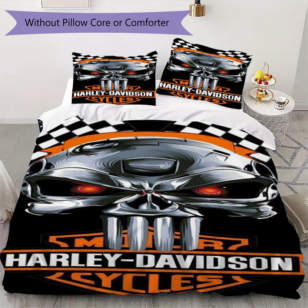 Chrome Skull Harleydavidson Biker Bedding 1 Duvet Cover 2 Pillowcase Without Core Without Core Christmas Birthday Gift