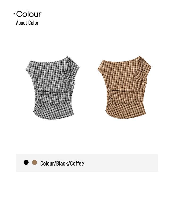 2025 Summer French Design Plaid Off-Shoulder Slim Fit Top for Women