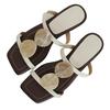 Soft Leather Version~ French New Niche Design Square Head Wear Leather Cool Slippers Women's Low Heel Temperament Open-toed Sandals