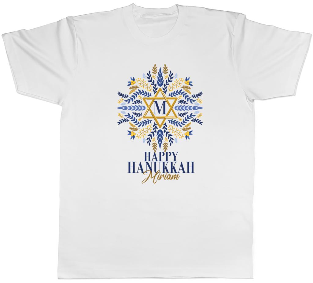 Personalised Happy Hanukkah Unisexs TShirt Floral Star Any Name Jewish Tee Gift