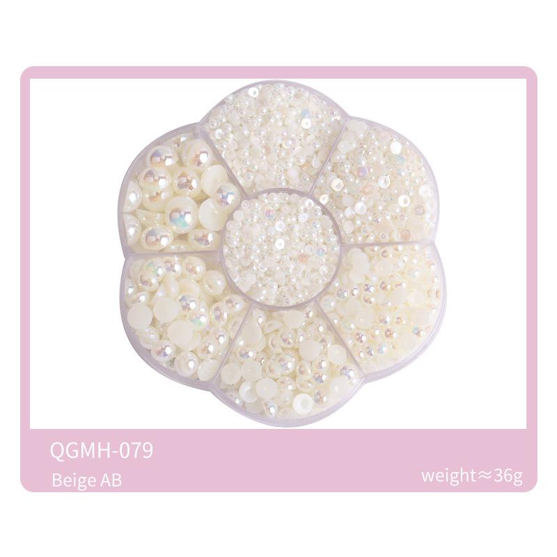 Nail Art Jewelry 7 Grid Plum Blossom Abs Semi-Round Flat Bottom Nail Art Pearl Nail Art Decoration Mixed