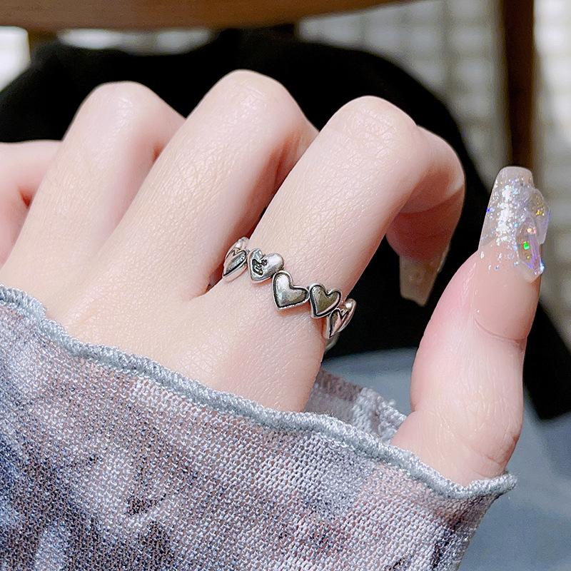 Three-Dimensional Relief Retro Punk Retro Love Saturn Open Ring Niche Design High Sense Personality Ring Woman