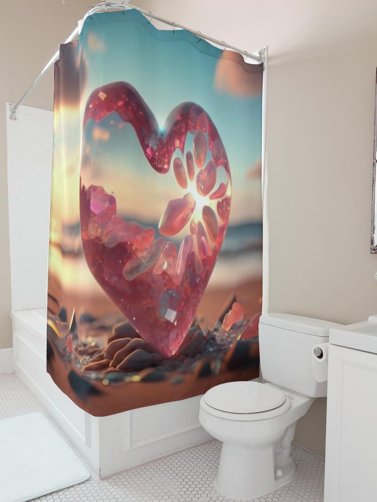 3D Crystal Heart Shower Curtain | Romantic and Beach-Inspired Bathroom Decor
