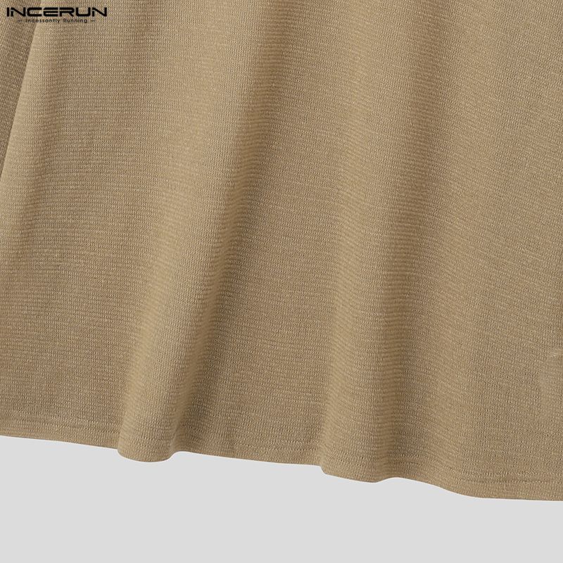 INCERUN Men Irregular Neck Long Sleeve Casual Texture T-shirts Tops
