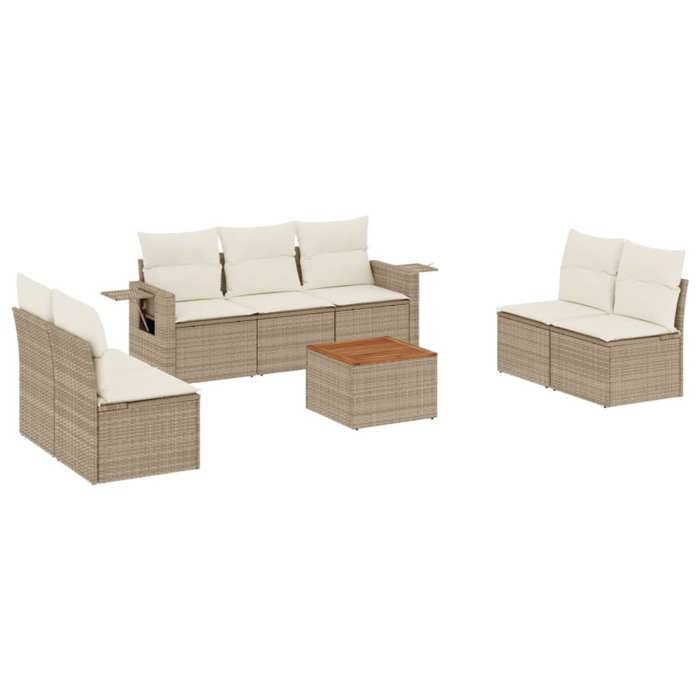 VidaXL Salon de Jardin avec Coussins 8 pcs, Canapés de Terrasse, Ensemble de Meubles de Patio, Mobilier d'Extérieur, Beige 3256849