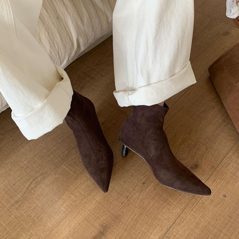 Fashion Fashion Flock Elegant Women Ankle Boots With Low Heel Shoes Female Pointed Toe Ladies Short Modern Boots Pumps Shoes Lady