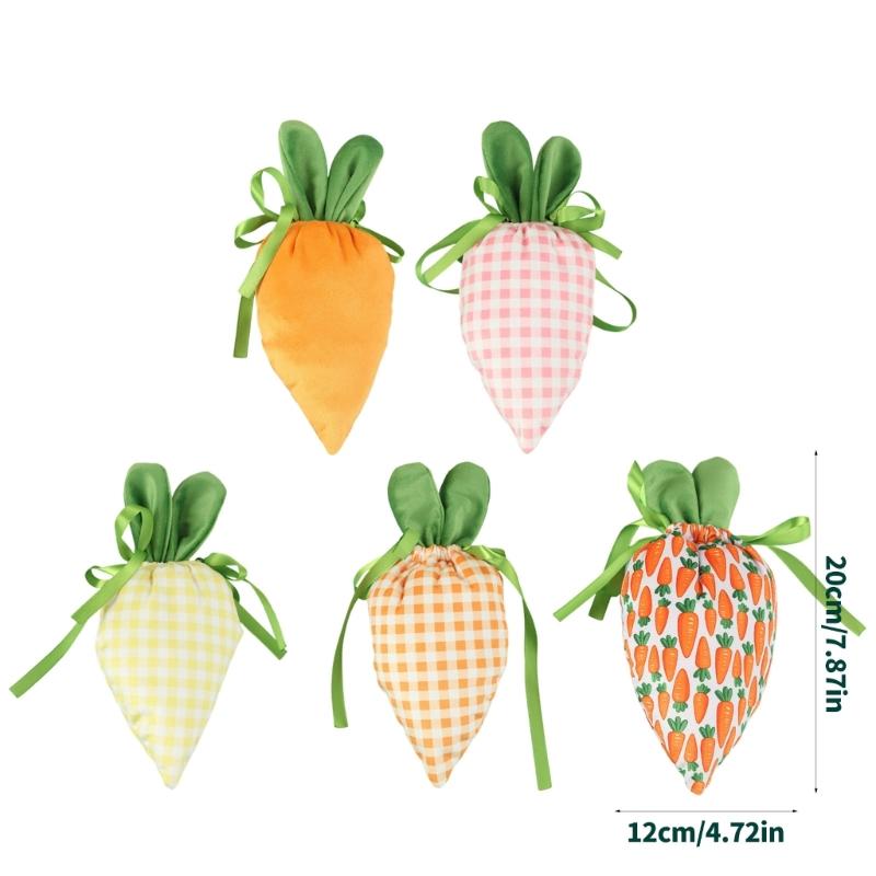 6Pcs Easter Carrot Shape Fabric Candy Bag Drawstring Gift Bag Candy Cookie Chocolate Holder Bag for Easter Birthday