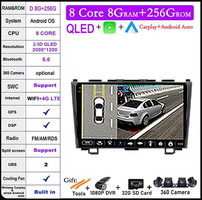 9 Lnch Android 14 For Honda CRV CR-V 3 RE 2006-2012 Car Radio GPS Navigation Multimedia Player Stereo Head Unit QLED Screen