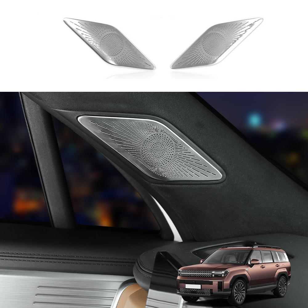 For Hyundai Santa Fe MX5 2024 2025 2PCS Stainless Steel Car Door A-pillar Audio Speaker Cover Trim LHD