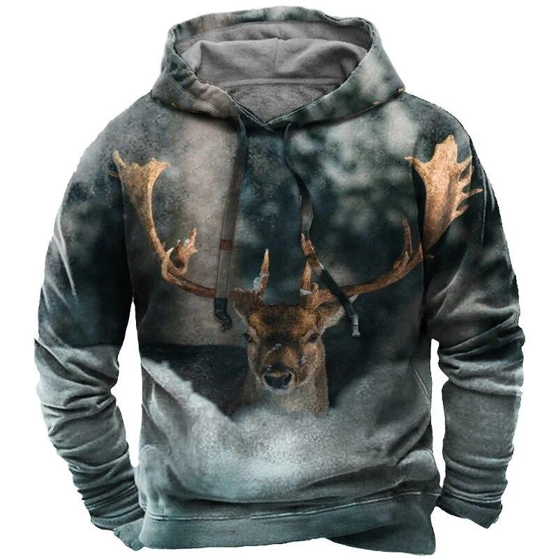 Fashion Sweatshirts Men Hoodies Men's With Elk And Yak Graphic 3D Printed New Autumn Oversized Pullover Polyester Fiber Clothing