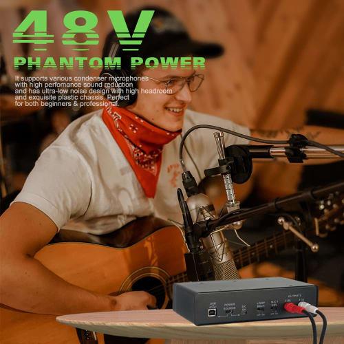 BOMGE USB Audio Interface (24-bit/192 kHz), XLR, Phantom Power, Direct Monitoring, Loopback for PC Recording, Streaming, Guitarists, Vocalists, and Po