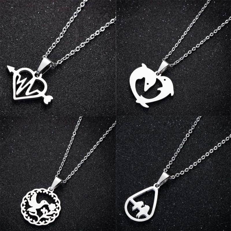 European & American Stainless Steel Necklace: Arrow, Water Drop, Moon Cat, Heart Pendant for Women - Elegant Sweater Chain