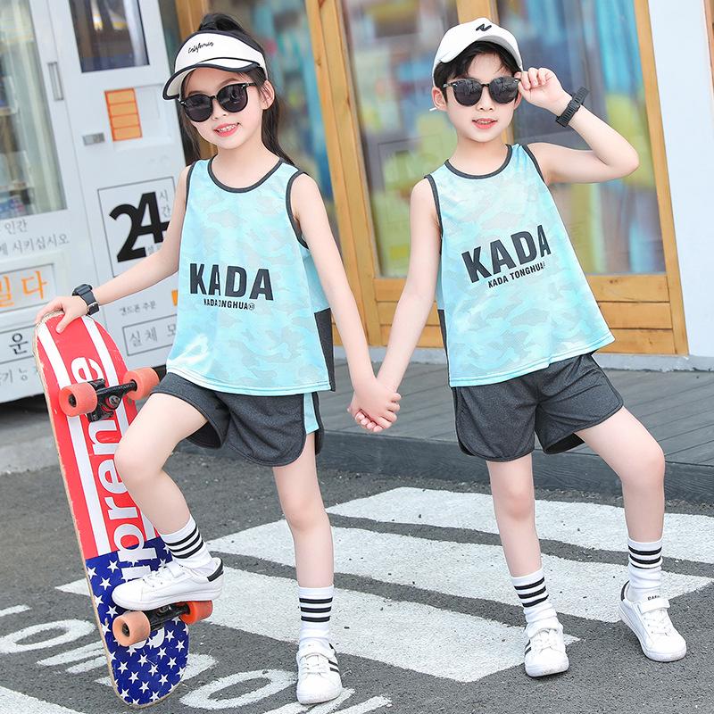 

Kids Quick-Dry Sports Set: Basketball & Badminton Ice Silk Vest and Shorts for Summer 100 cm