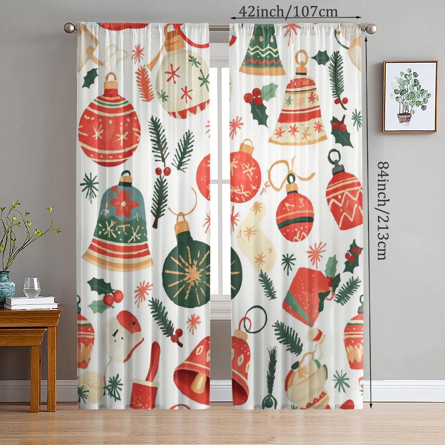 Christmas bell print curtains   pole bag curtains   Christmas decorations   daily home decorations   room decorations