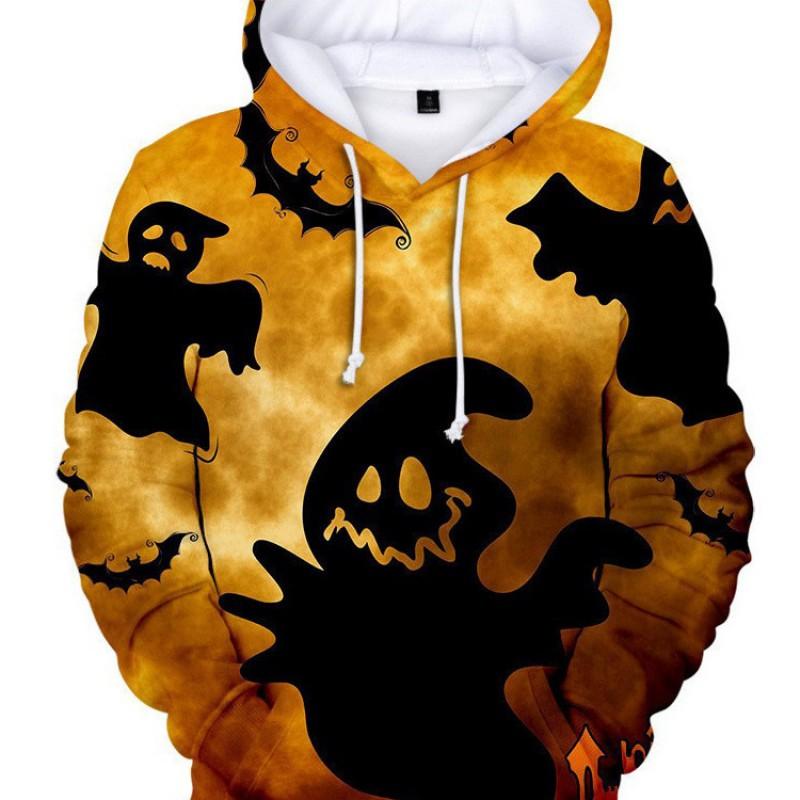 Mens Loose Fit Hooded Long Sleeve Sweatshirt With Cartoon Devil Print Casual Wear