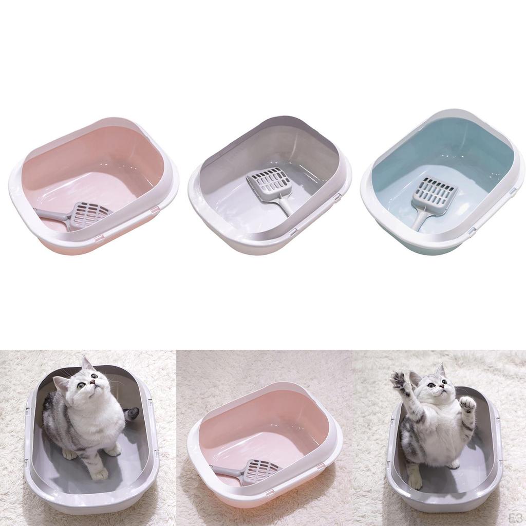 Cat Litter Tray Open Top Pet High Sided Splashproof Kitten Potty Toilet for Indoor Cats