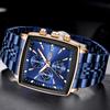 Waterproof Watch For Men Casual Sports Luminous Men's Quartz Wristwatches Stainless Steel Square Chronograph Reloj Hombre