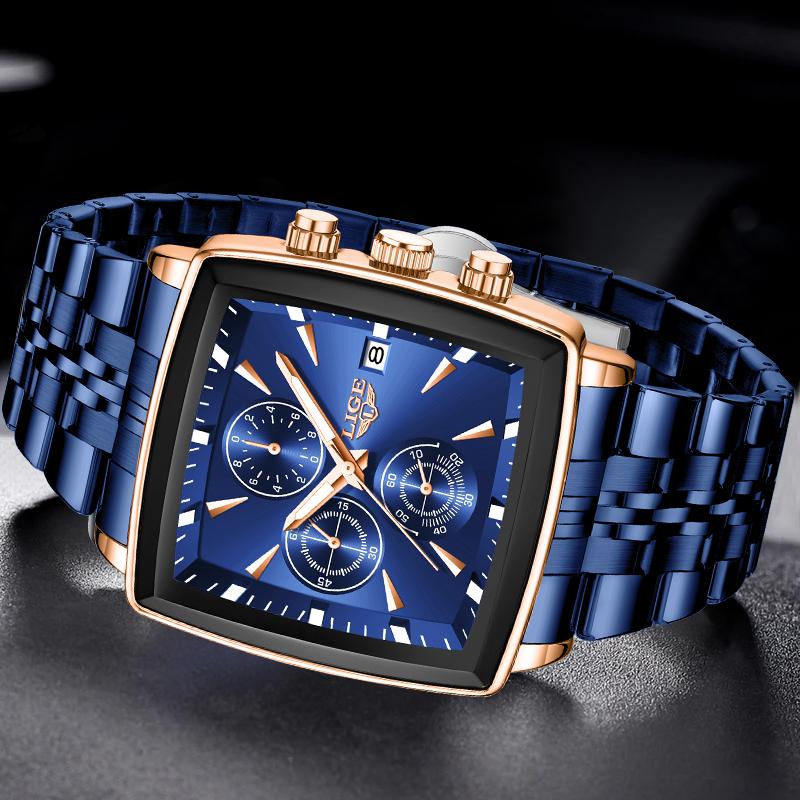 Waterproof Watch For Men Casual Sports Luminous Men's Quartz Wristwatches Stainless Steel Square Chronograph Reloj Hombre