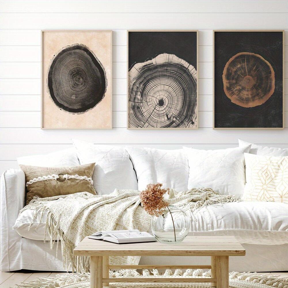 Set of 3 Tree Ring Wall Art Prints - Minimalist Abstract Decor - Matte Finish, Frameless Design, Perfect for All Seasons