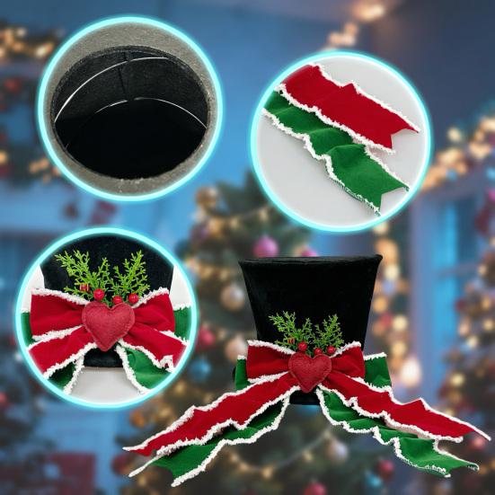 Christmas Tree Topper Whimsical Bow Hat Decoration Check Bows Xmas Ornament Winter Holidays Home Decor Fits Most Trees Festive Gift