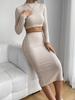 2023 European & American Autumn Round Neck Crop Top + Bodycon Midi Skirt Set for Women