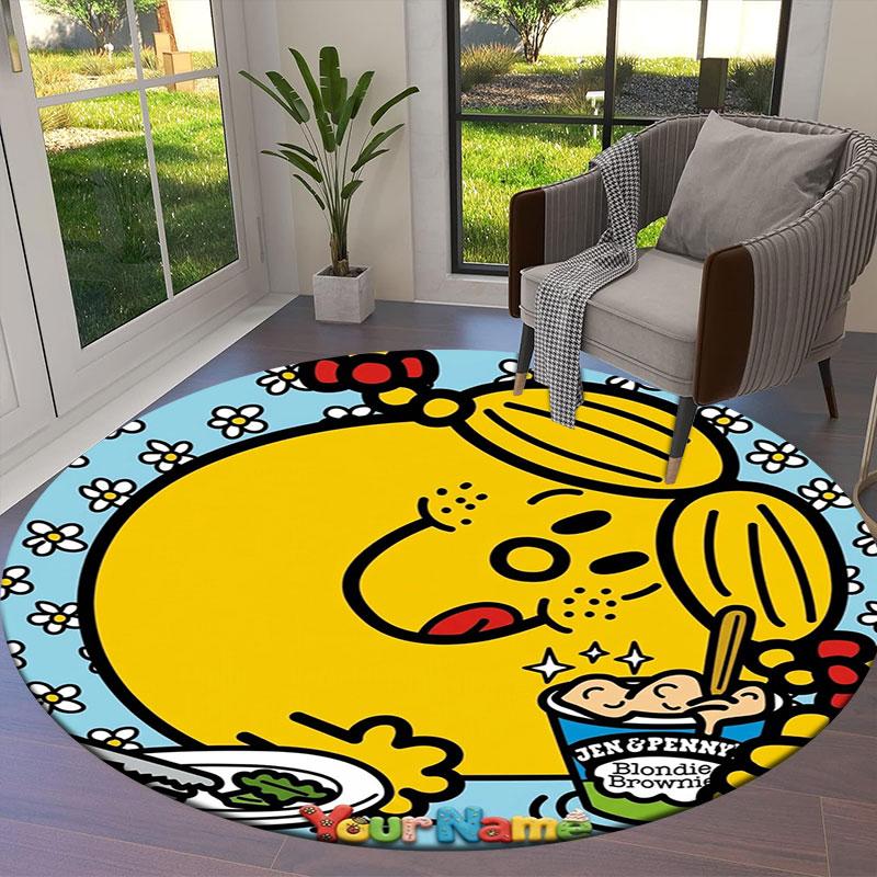 Mr. Men Little Miss Custom Name Round Area Rug,Carpet Rug for Living Room Bedroom Sofa Playroom Decor,Non-slip Floor Mat