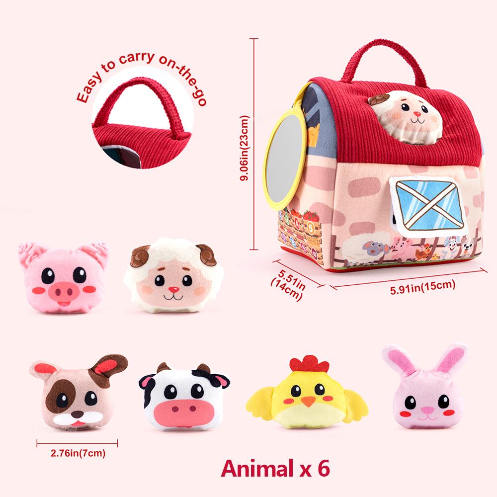 Plush Barn with Farm Animals Baby Toys Sensory Montessori Toy Portable Baby Farmhouse Toy for Infants Toddlers Newborn Gifts