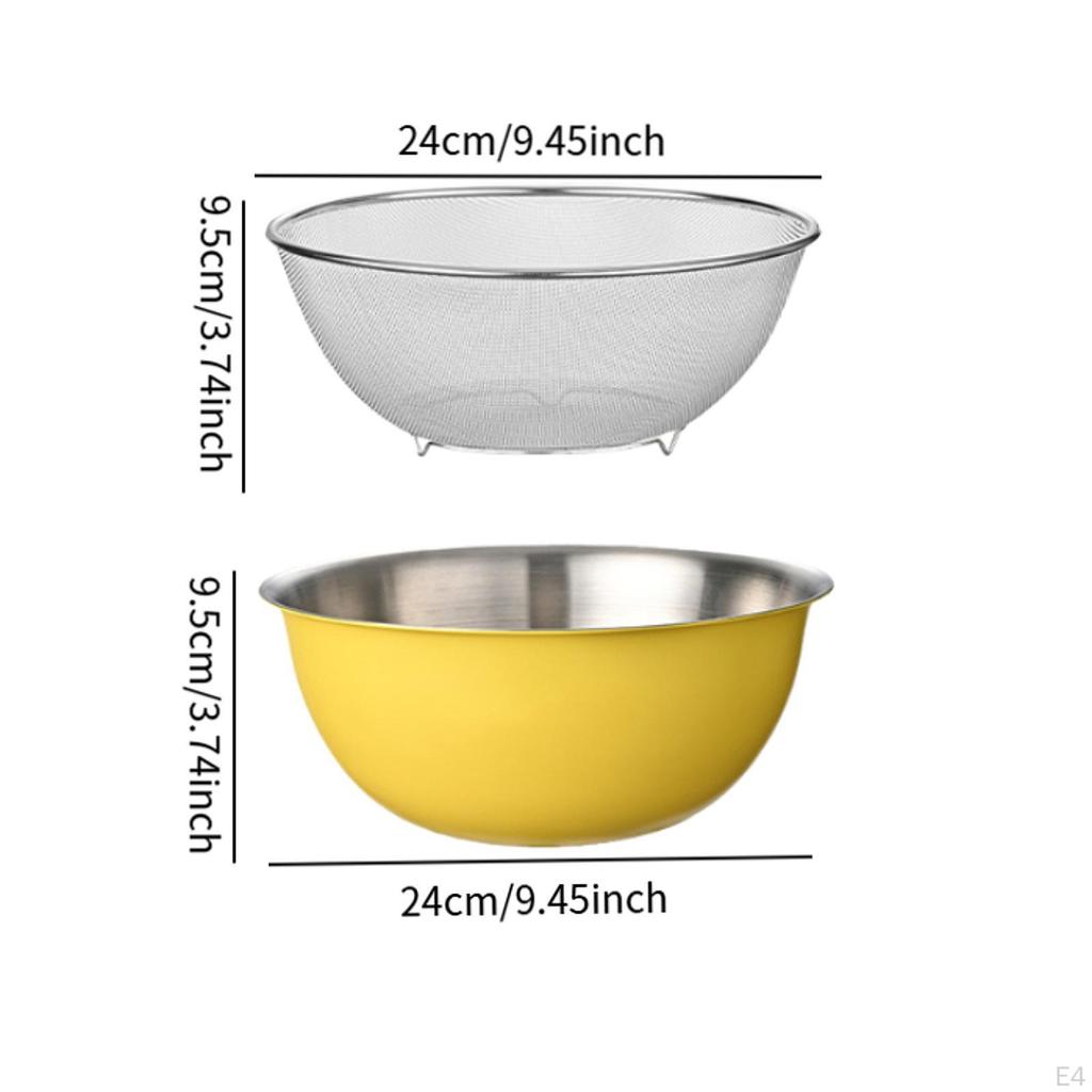 2 Pieces 304 Stainless Steel Colander, with Mixing Bowl, Drainer Basket Basin Pasta Rice