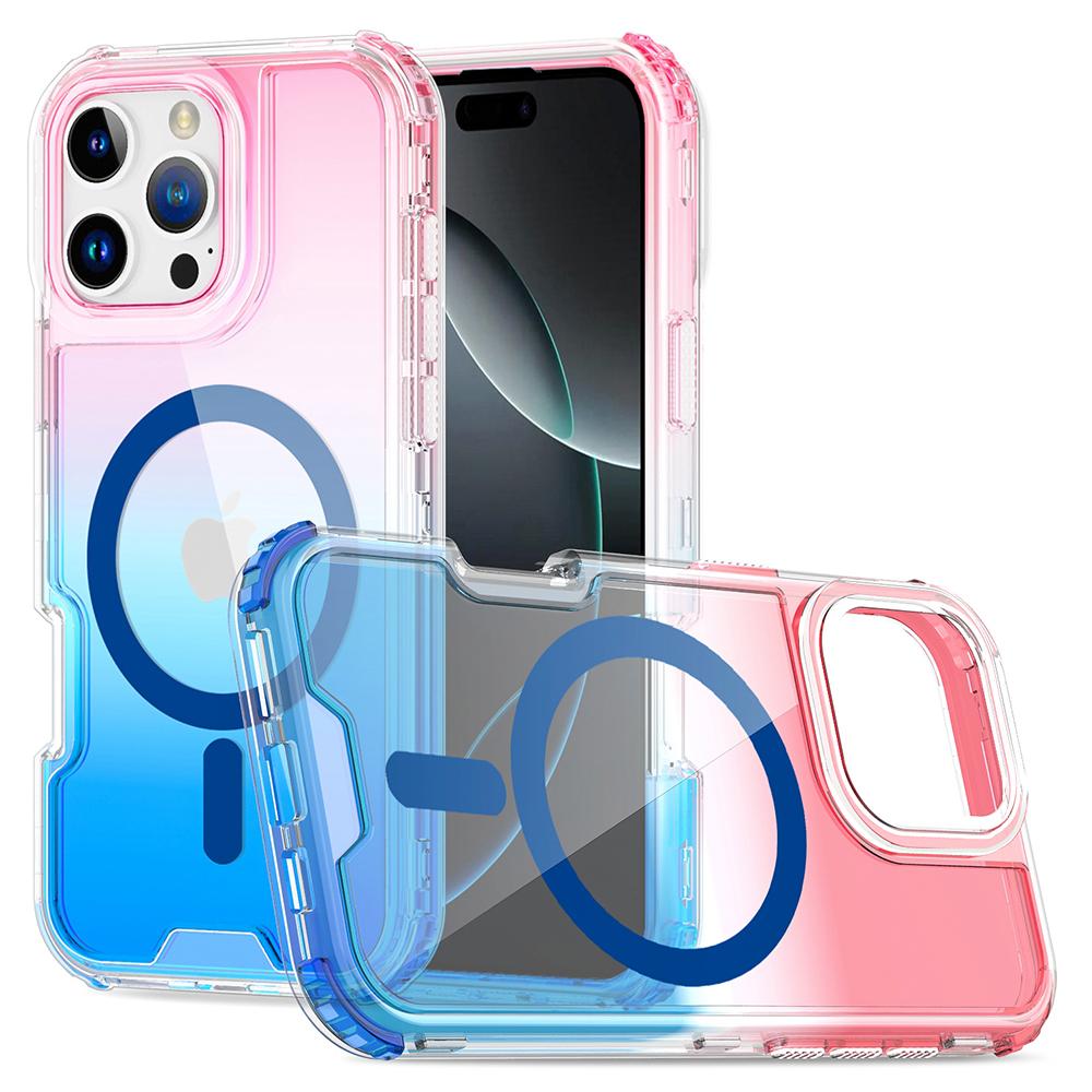 

For iPhone 16 Pro Case Compatible with MagSafe Gradient Color TPU+PC Phone Back Cover Pink Blue
