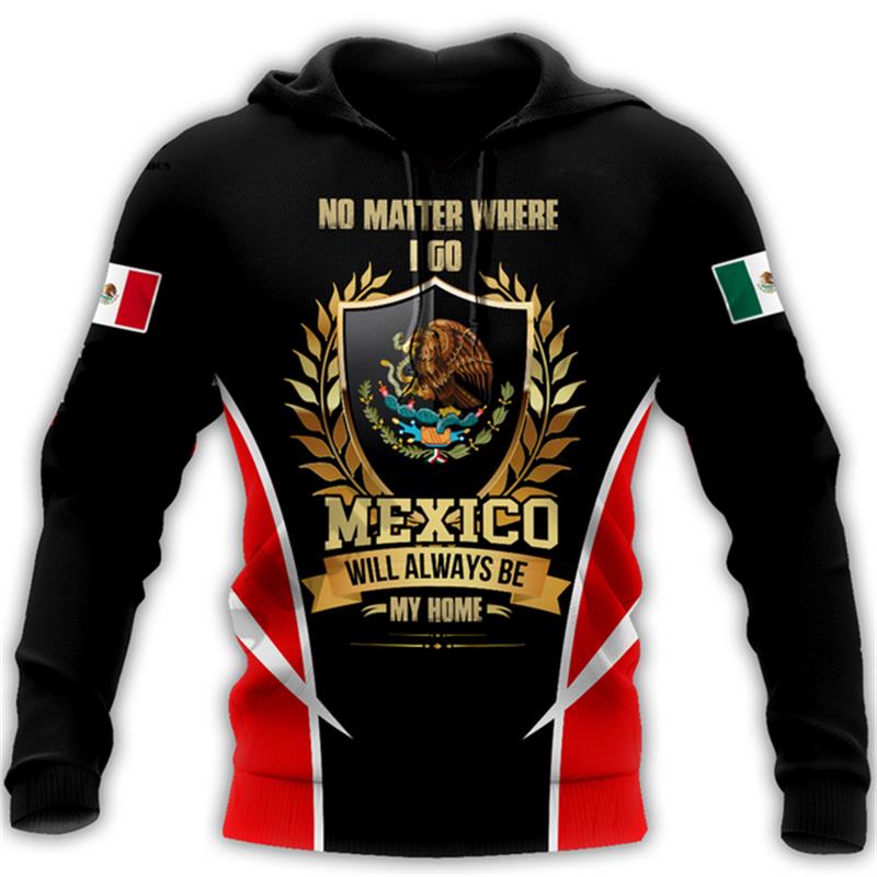 Sweat à capuche imprimé drapeau national du Mexique pour homme Mode Motif aigle 3D Nouveauté Sweats Hip Hop Harajuku Pulls Oversize