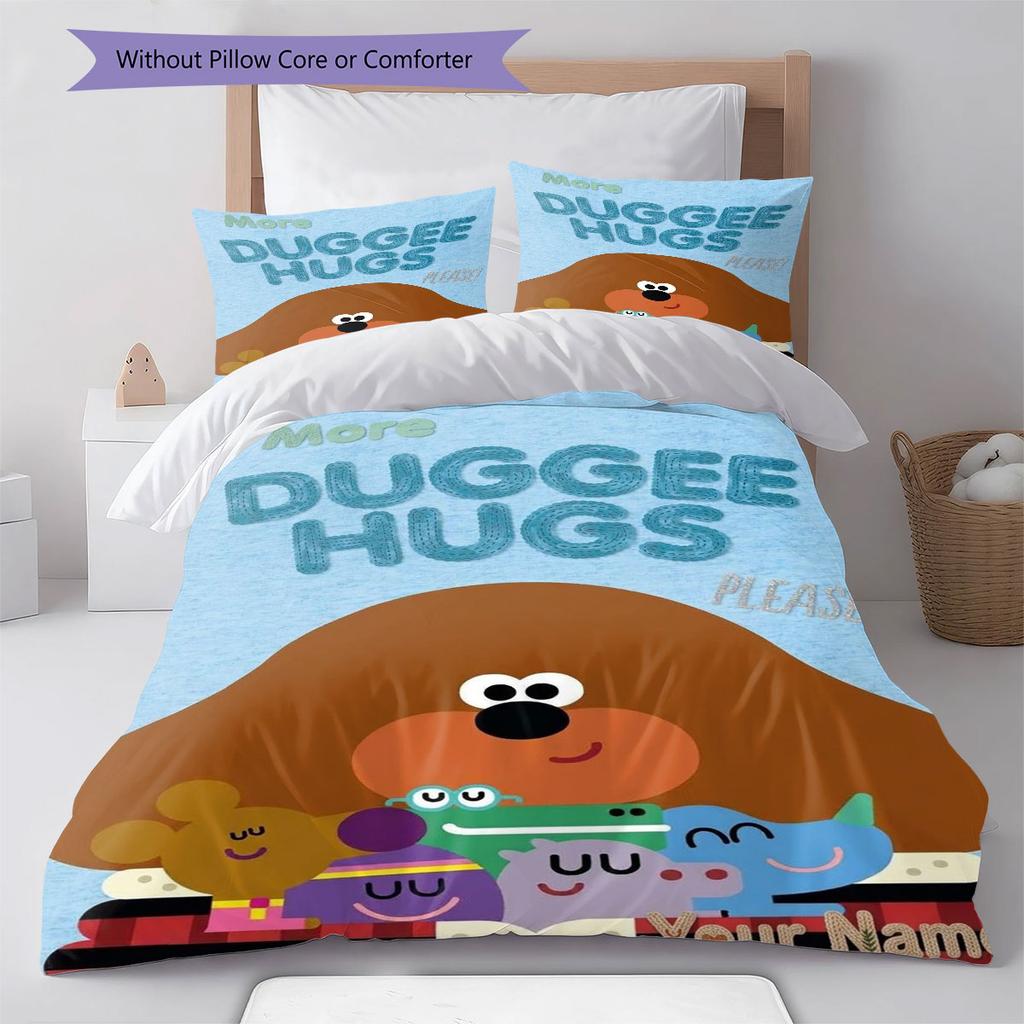 Hey Duggee Custom Name Pattern Bedding,Quilt Set Quilt Cover Pillowcase Home Birthday Gift(1 * duvet cover + 2 * pillowcase, without core)