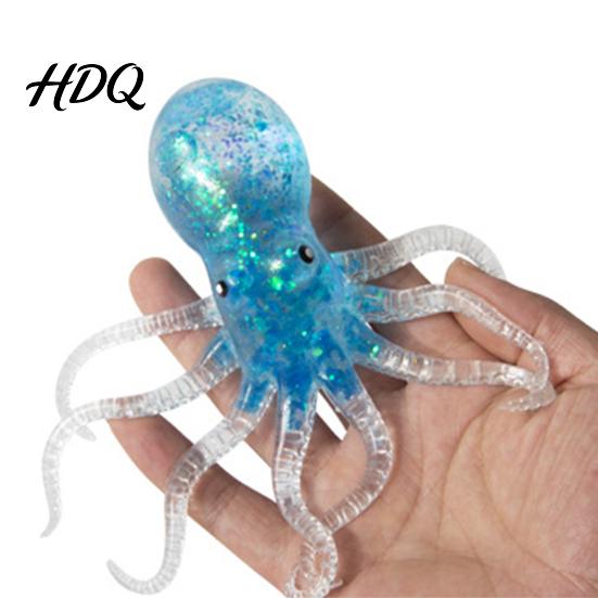 Handheld Stress Reliever Mini Glitter Octopus Squeeze Toy, Simulated Relief Sea Animal Fidget Toy Soft Shaped for Relaxation